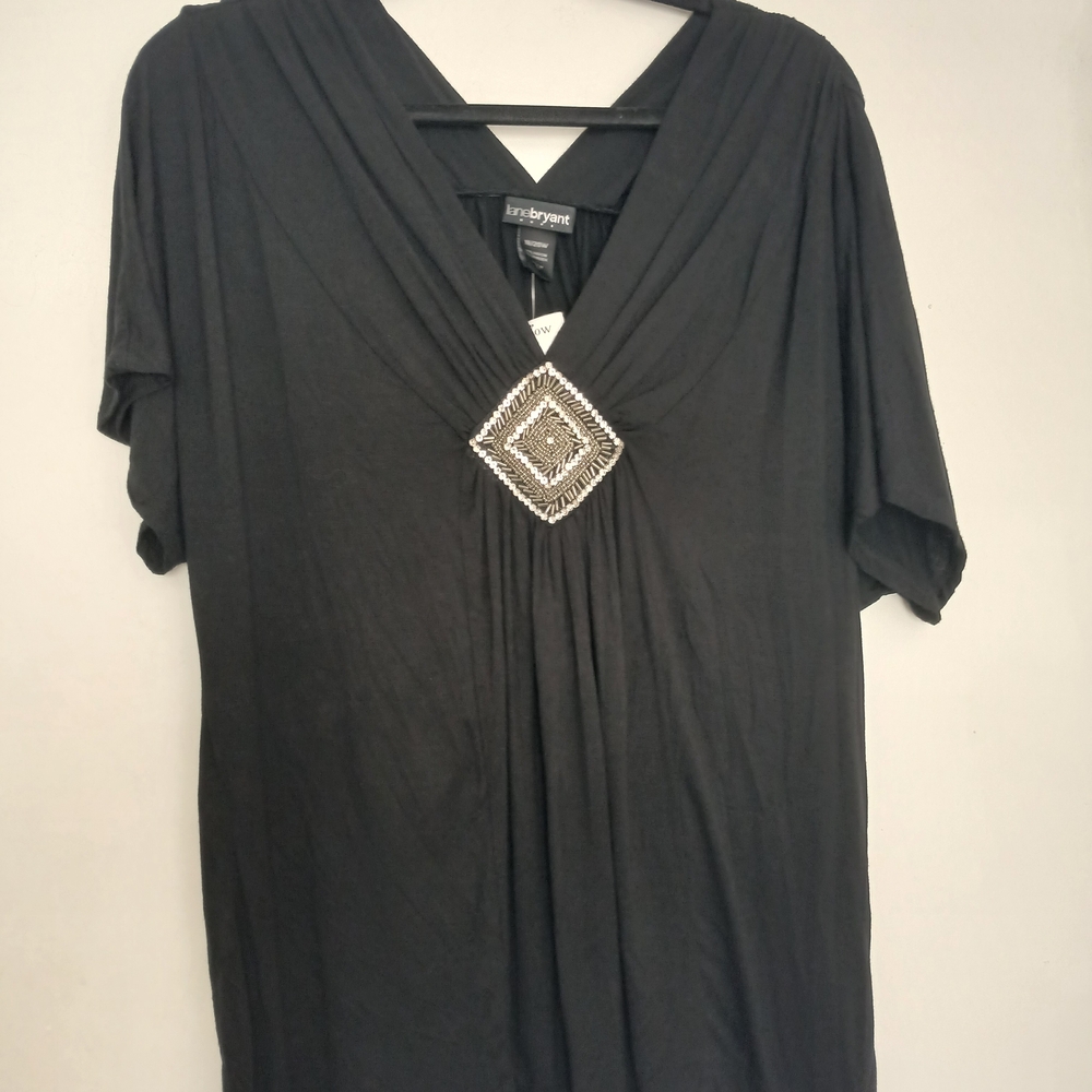New! Lane Bryant Black Short Sleeve Top with Silver Embellished Accent 18/20W